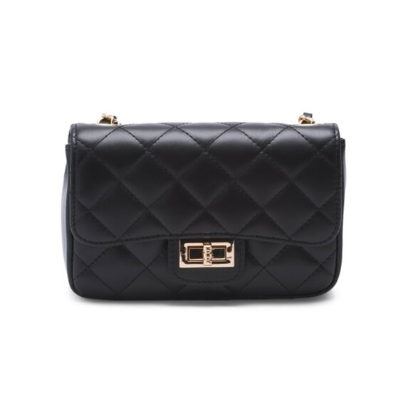 PERSAMAN NEW YORK Black Made In Italy Leather Quilted Crossbody Bag